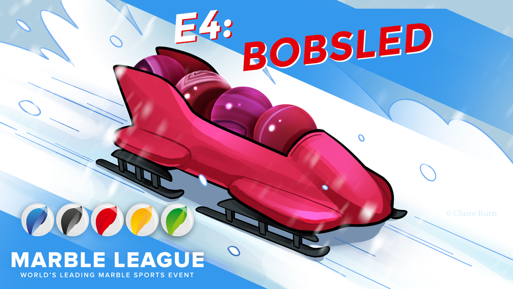 Thumbnail for Winter Marble League: Bobsled. Four marbles drive a red bobsled.